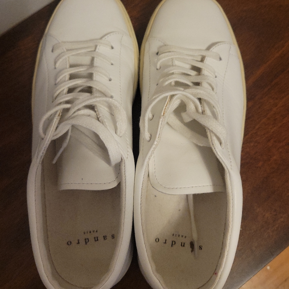 Sandro Men's White Leather Sneaker Size 43 (10) - Picture 2 of 7